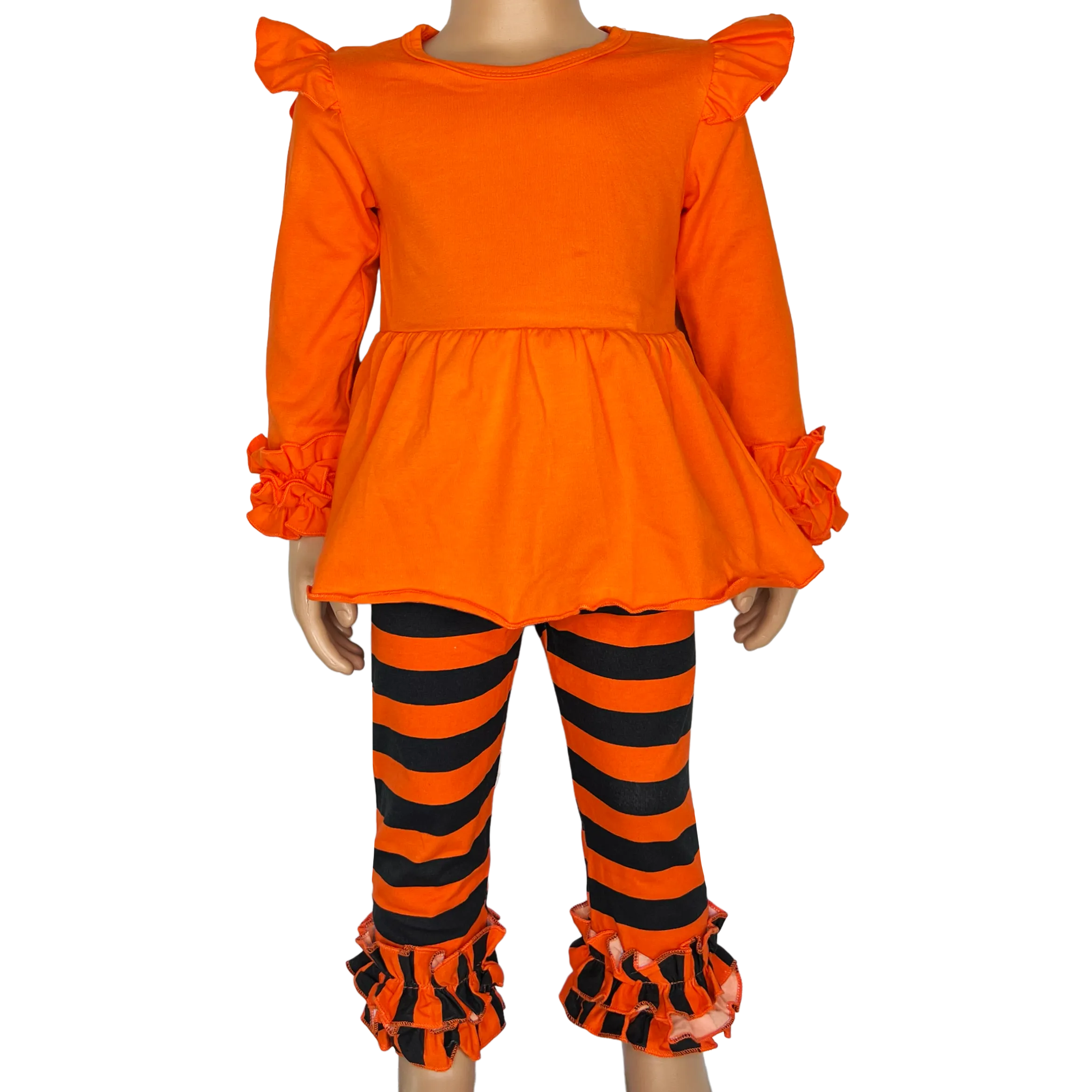 Girls Black & Orange Blank Orange Ruffle Tunic Stripe Pants Halloween