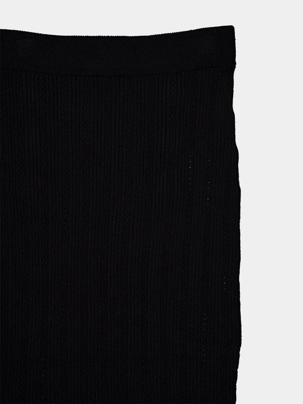 Gold-Buttoned Knit Midi Skirt