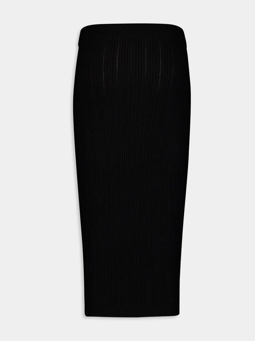 Gold-Buttoned Knit Midi Skirt