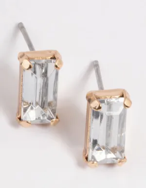 Gold Diamante Baguette Stud Earrings