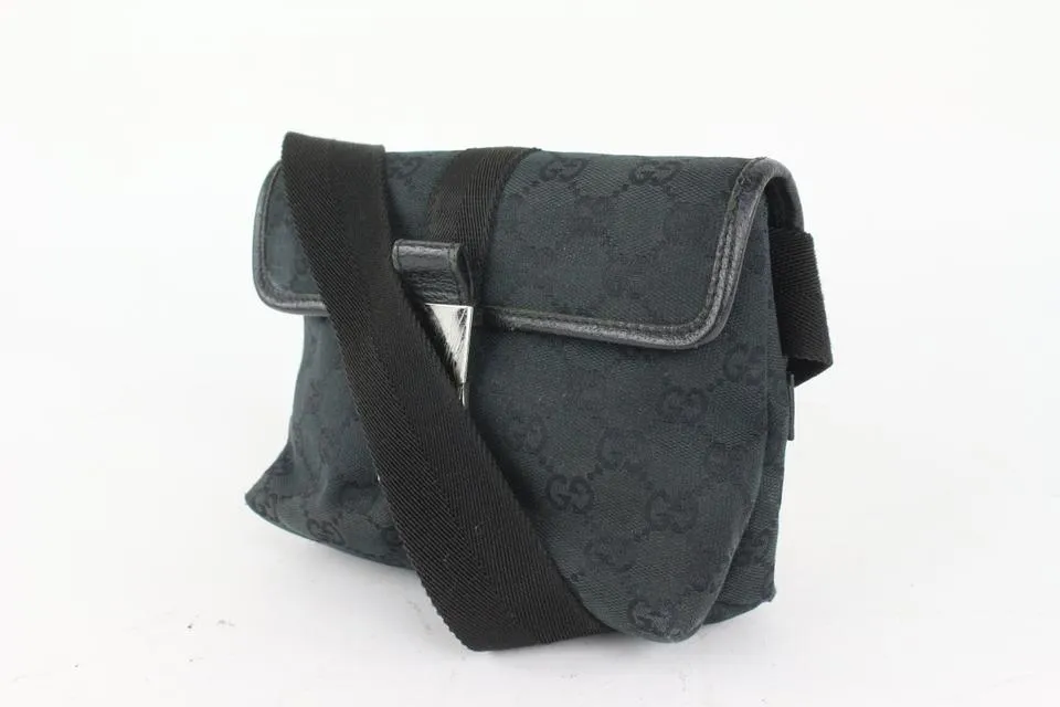 Gucci Black Monogram GG Waist Bag Belt Pouch Fanny Pack 1015g48