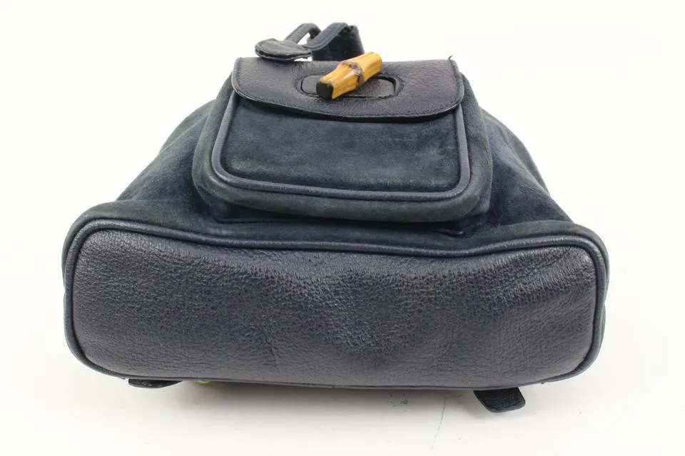 Gucci Navy Suede Bamboo Mini Backpack 56gz421s