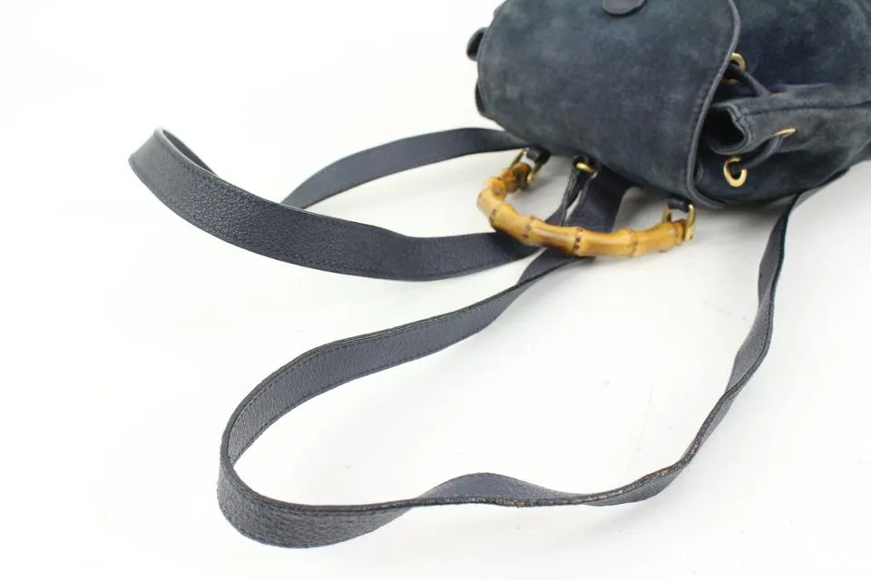 Gucci Navy Suede Bamboo Mini Backpack 56gz421s