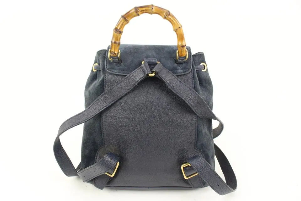 Gucci Navy Suede Bamboo Mini Backpack 56gz421s
