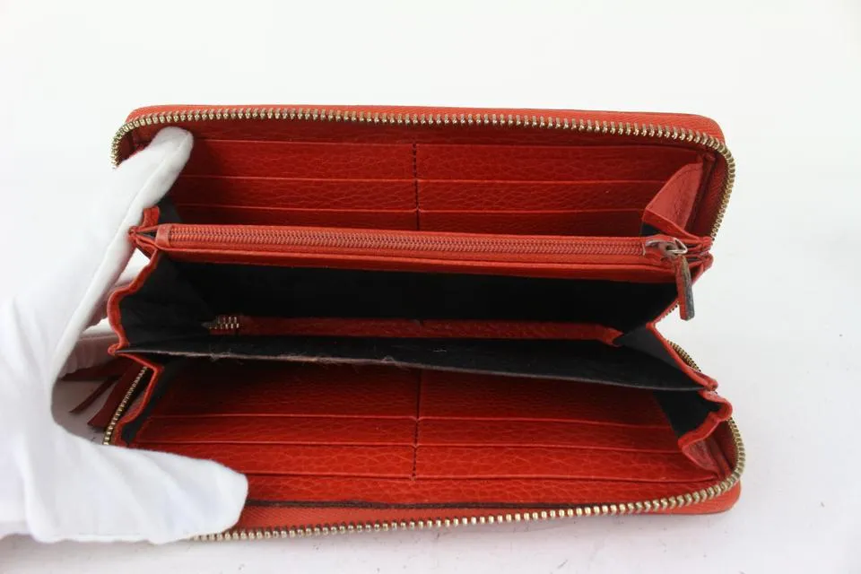 Gucci Red Leather Fringe Tassel Soho Zip Around Continental Wallet 1G1014