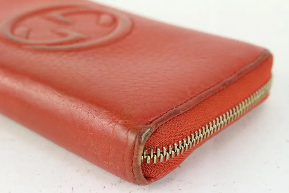 Gucci Red Leather Fringe Tassel Soho Zip Around Continental Wallet 1G1014