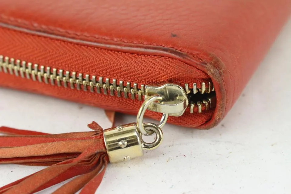 Gucci Red Leather Fringe Tassel Soho Zip Around Continental Wallet 1G1014