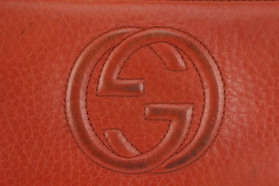 Gucci Red Leather Fringe Tassel Soho Zip Around Continental Wallet 1G1014