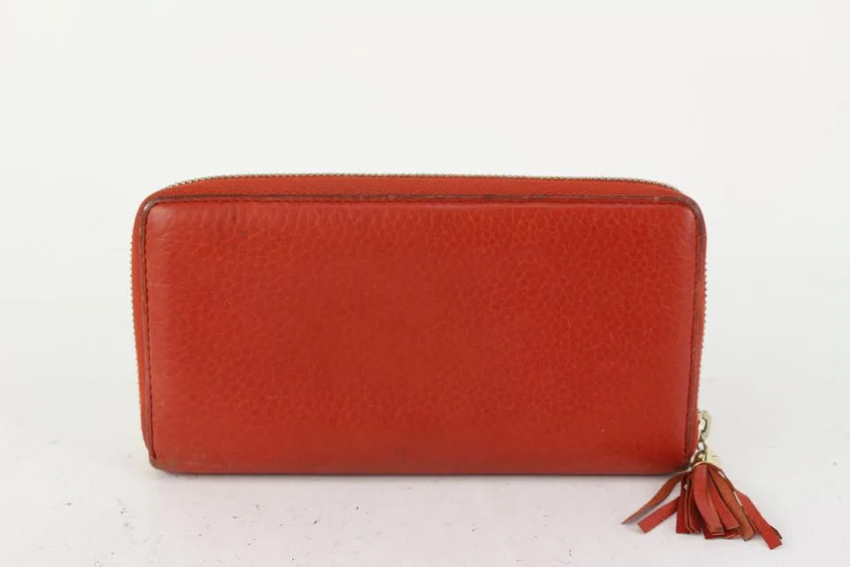 Gucci Red Leather Fringe Tassel Soho Zip Around Continental Wallet 1G1014
