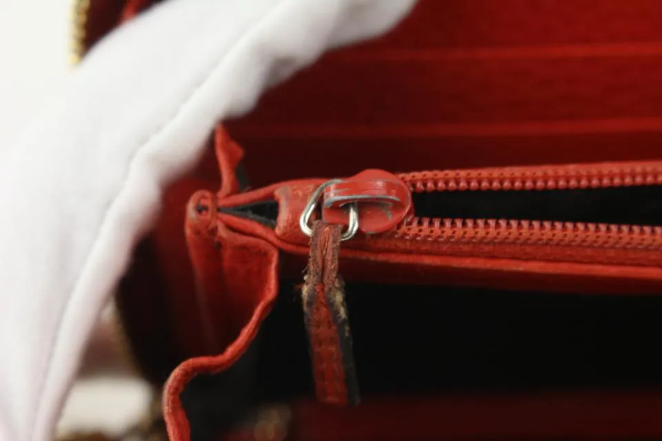 Gucci Red Leather Fringe Tassel Soho Zip Around Continental Wallet 1G1014