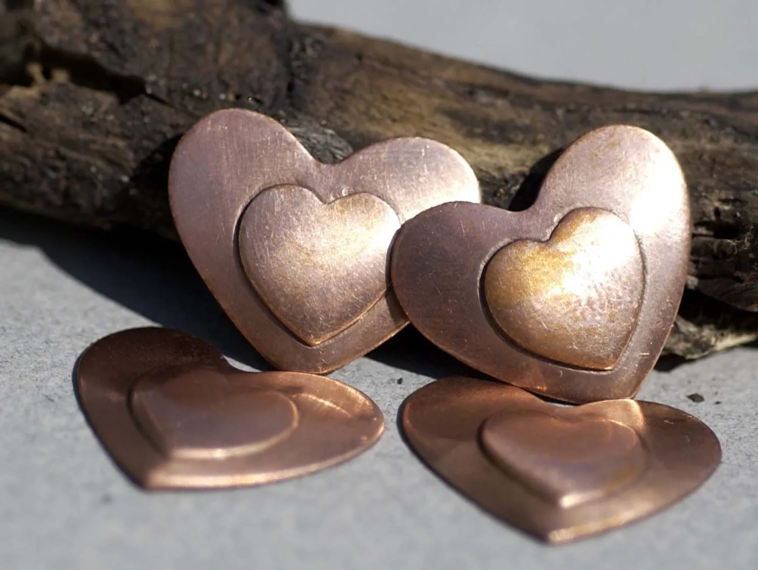 Heart 13mm x 12mm Embossed on Heart 20mm x 24mm Blank for Enameling Stamping Texturing Metalworking Jewelry Making Blanks - 4 pieces