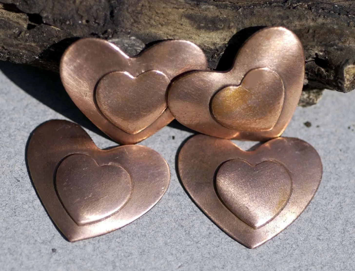 Heart 13mm x 12mm Embossed on Heart 20mm x 24mm Blank for Enameling Stamping Texturing Metalworking Jewelry Making Blanks - 4 pieces