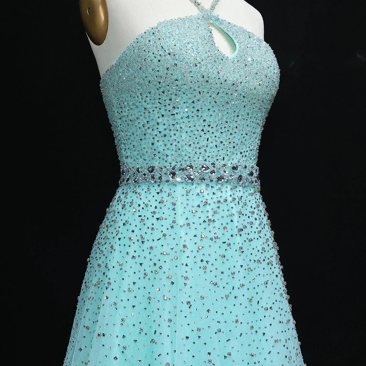 HELEN Luxury Sparkly Crystal Pink Criss-Cross Evening Dress