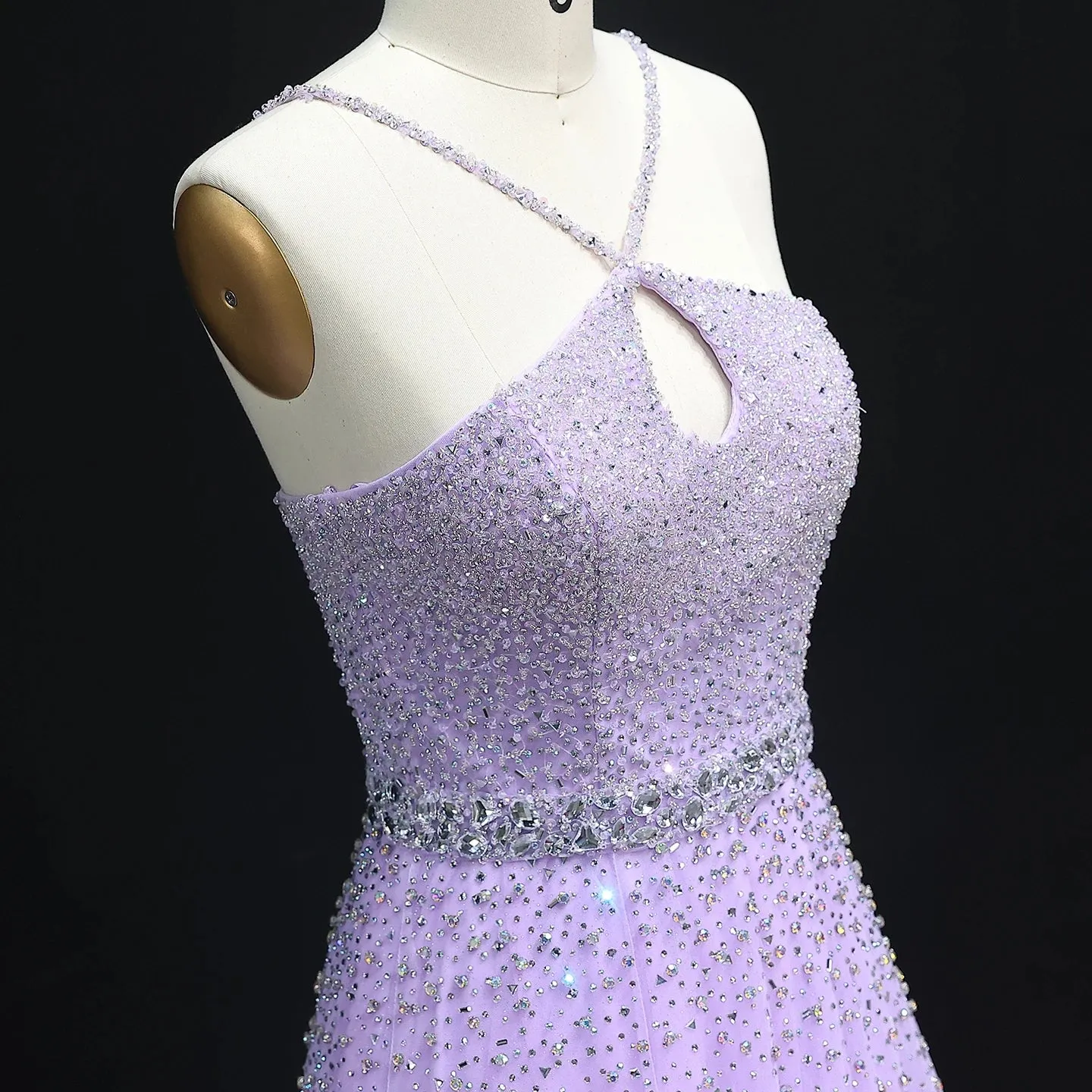 HELEN Luxury Sparkly Crystal Pink Criss-Cross Evening Dress