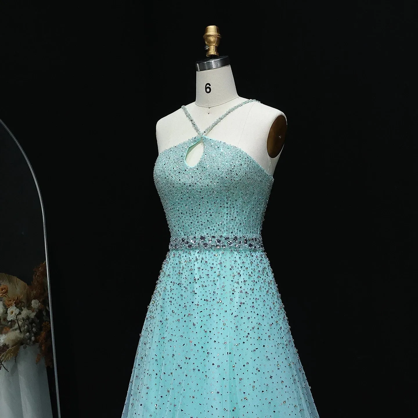 HELEN Luxury Sparkly Crystal Pink Criss-Cross Evening Dress