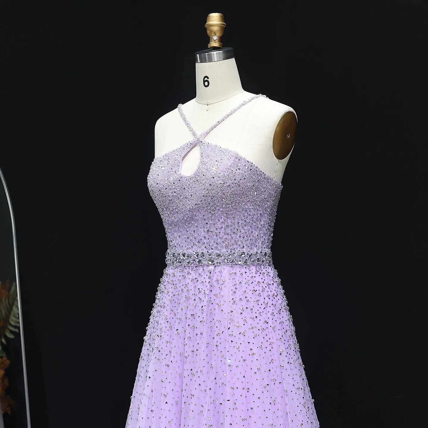 HELEN Luxury Sparkly Crystal Pink Criss-Cross Evening Dress