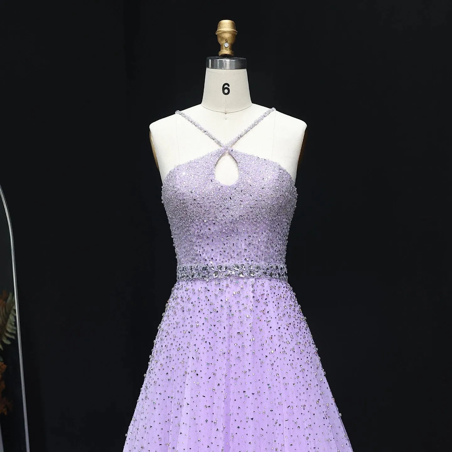 HELEN Luxury Sparkly Crystal Pink Criss-Cross Evening Dress