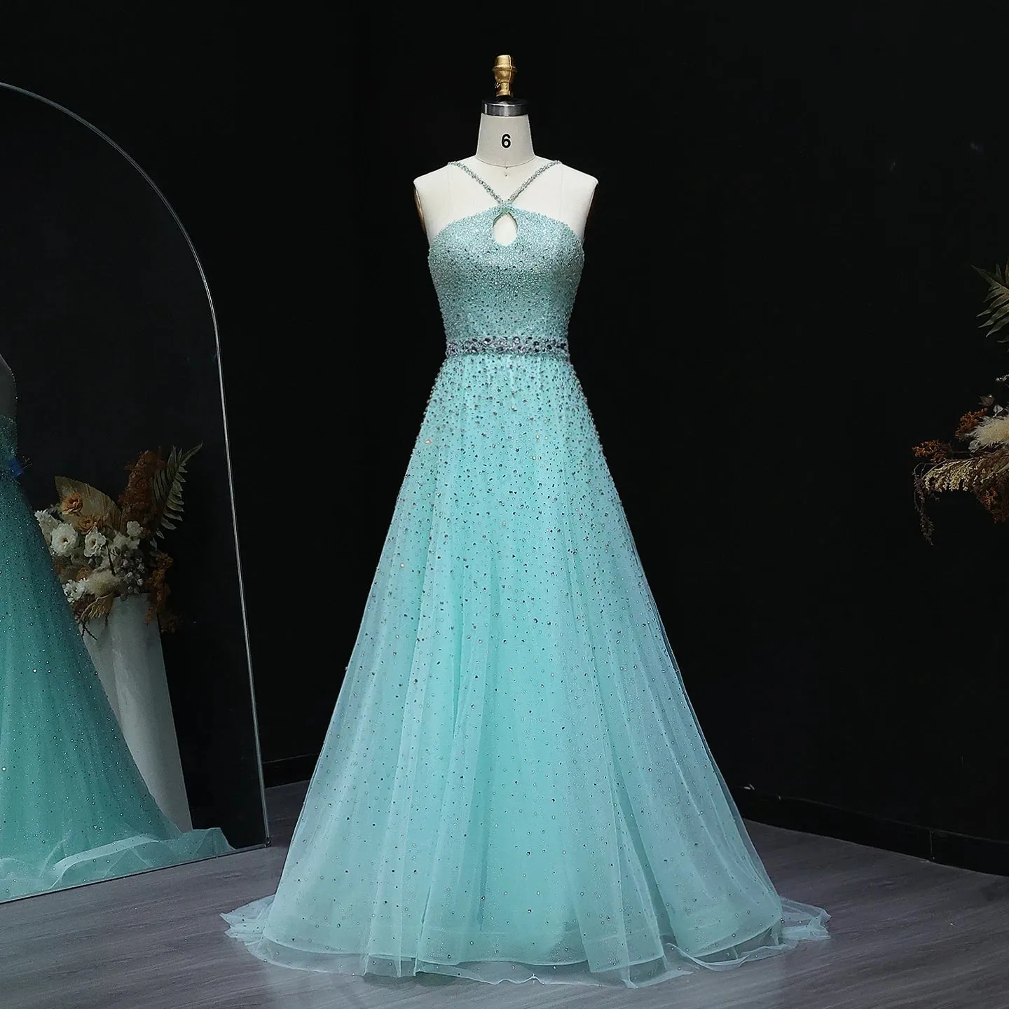 HELEN Luxury Sparkly Crystal Pink Criss-Cross Evening Dress