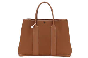 HERMES GARDEN PARTY 49 VOYAGE FAUVE GOLD TOILE SILVER HARDWARE WITH DUST COVER AND BOX