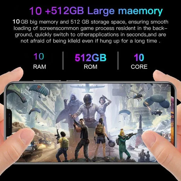 i12 6.7Inch Large Screen Phone Notch Screen Android Quickly Unlock Smartphone(10 512G) black_U.S. plug