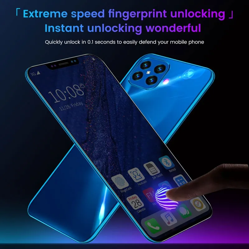 i12 6.7Inch Large Screen Phone Notch Screen Android Quickly Unlock Smartphone(10 512G) black_U.S. plug