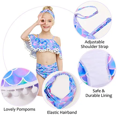 ICOSY Girls Swimsuit 2 Piece Bathing Suit for Girls Bikini Set Swimwear Toddler Ruffle Swimming Suit Unicorn Beachwear