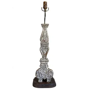 Indo-Portuguese Silver Mounted Teak Candlestick as a One-Light Table Lamp