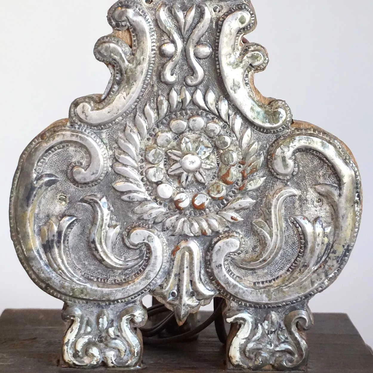Indo-Portuguese Silver Mounted Teak Candlestick as a One-Light Table Lamp