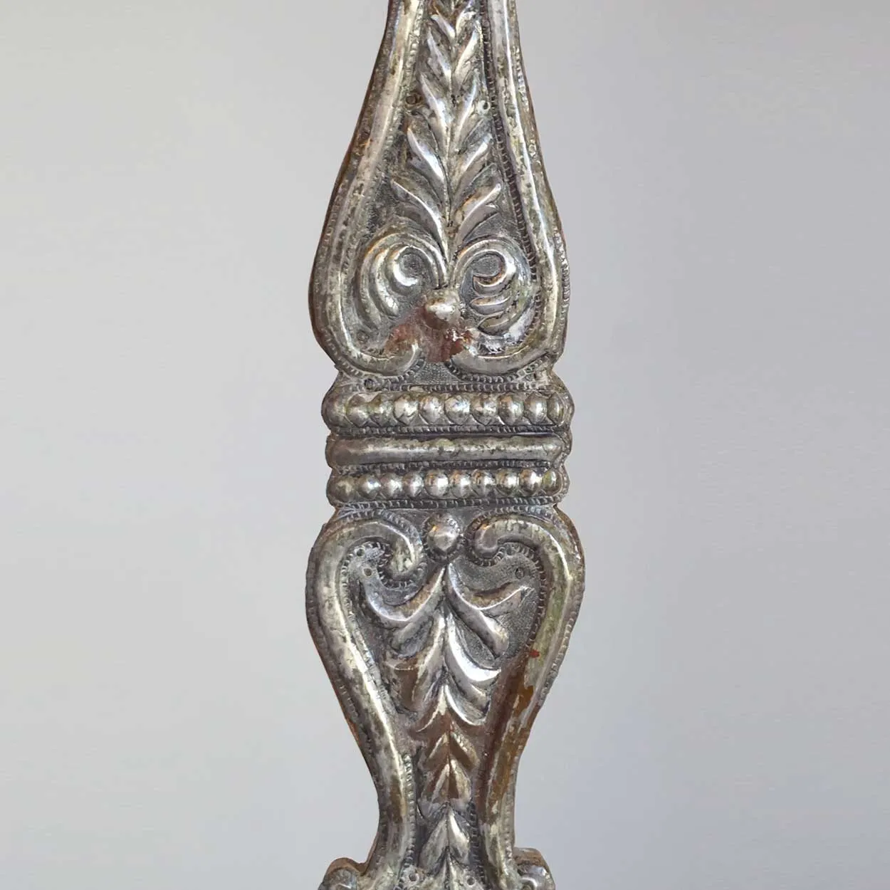 Indo-Portuguese Silver Mounted Teak Candlestick as a One-Light Table Lamp