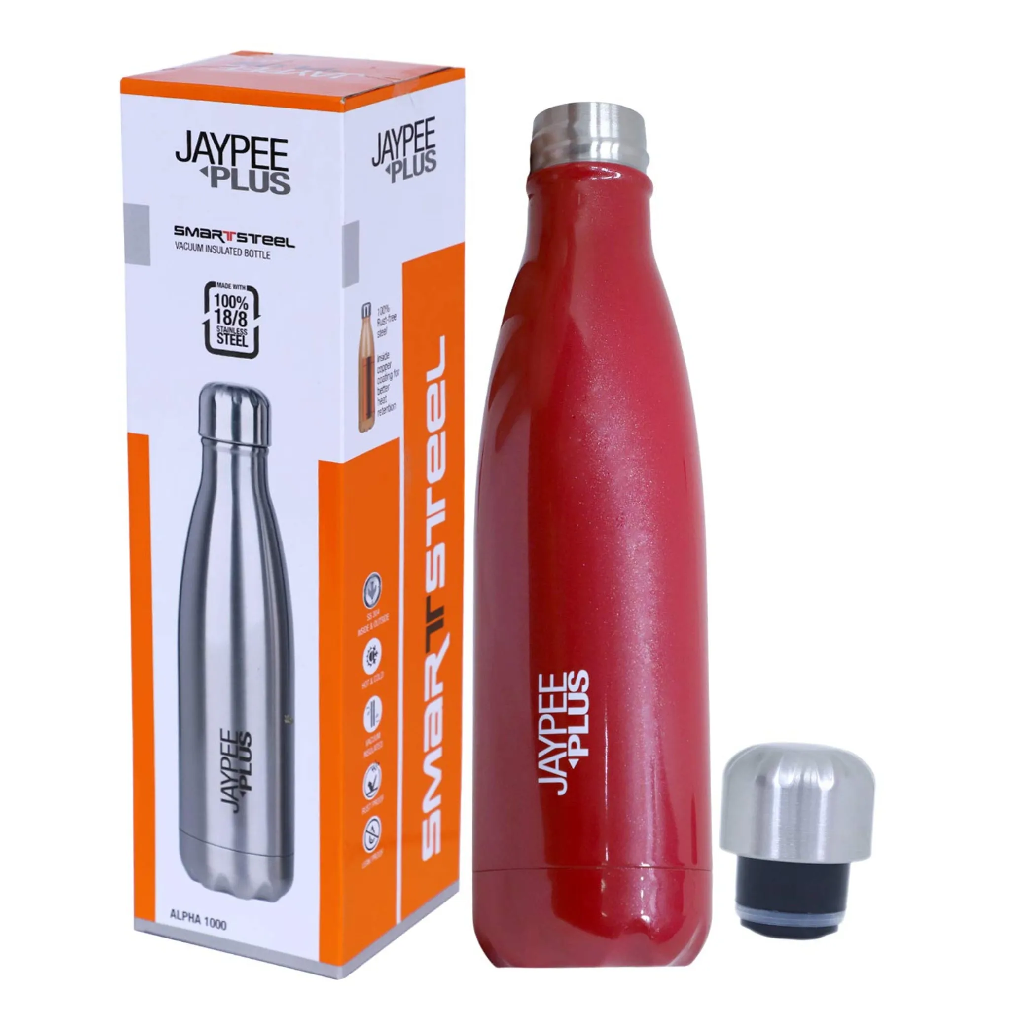 Jaypee Plus Alpha 1000 Stainless Steel Water Bottle, 1000 ml, Cherry