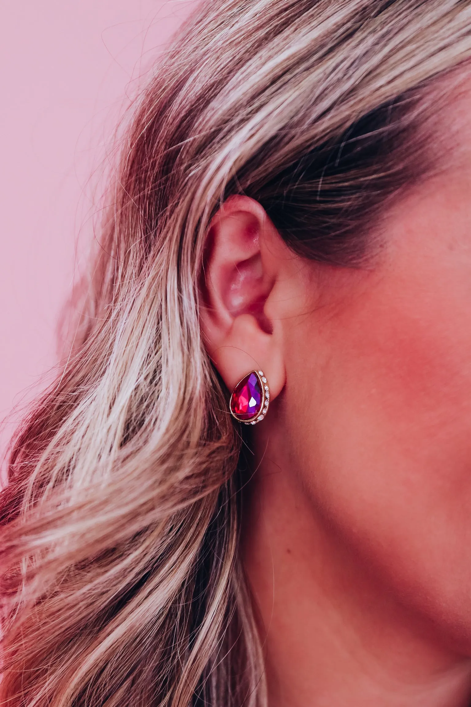 Jeweled Tear Drop Stud Earrings - Gold Purple