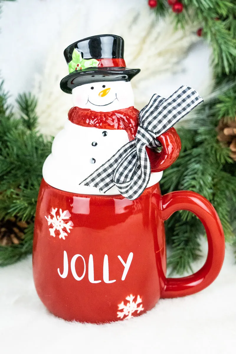 Jolly Red Mug with Snowman Lid
