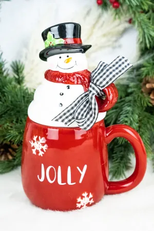 Jolly Red Mug with Snowman Lid