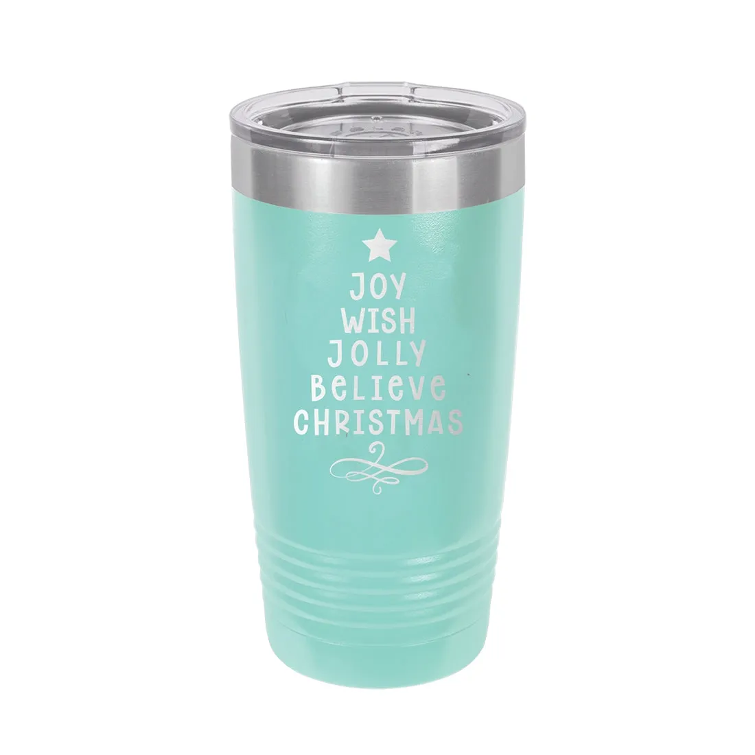 Joy, Wish, Jolly Tree Teal 20oz Insulated Tumbler