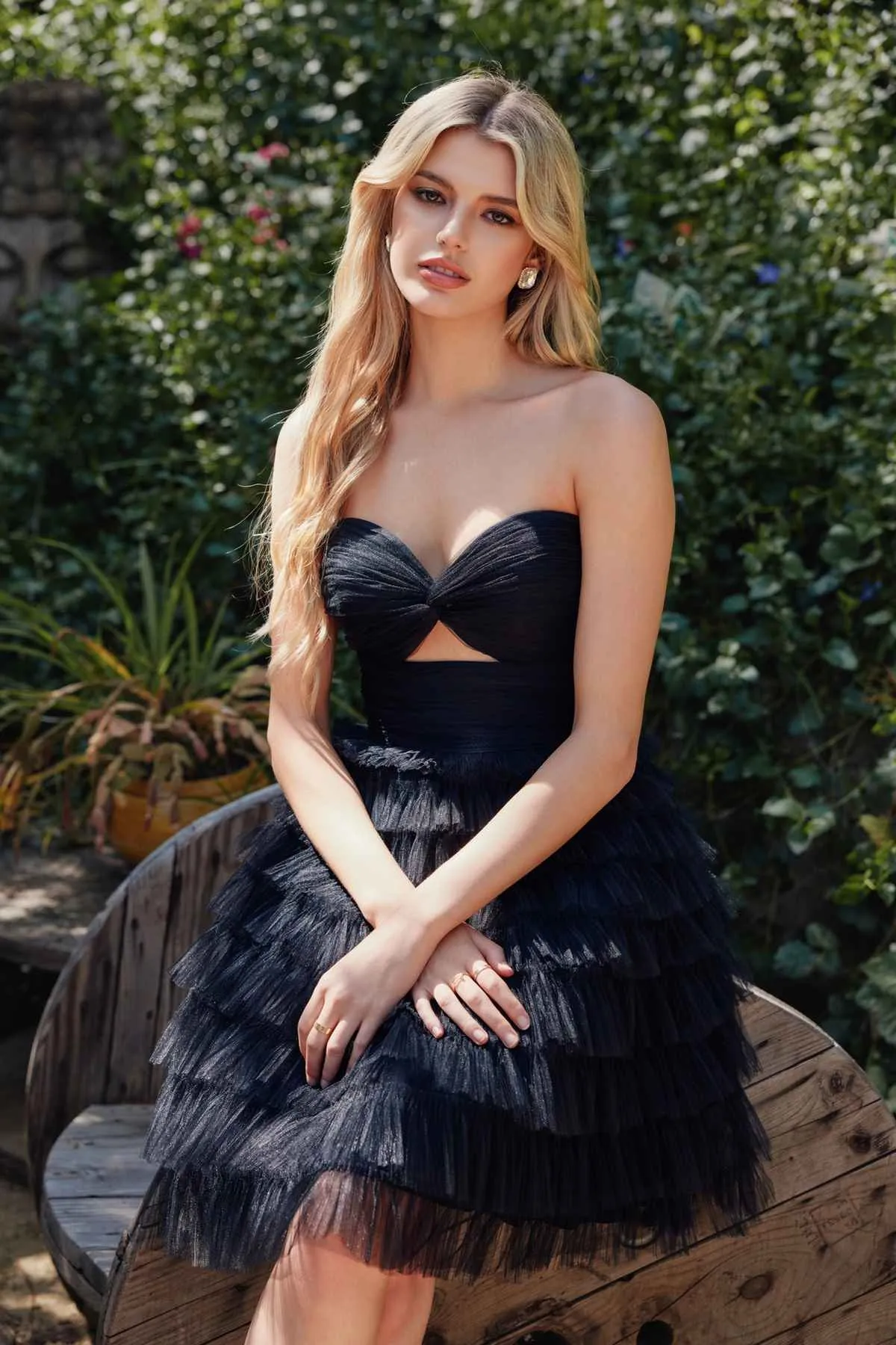 Juliet JT921H Dress Strapless Tulle Ruffles Cocktail Gown