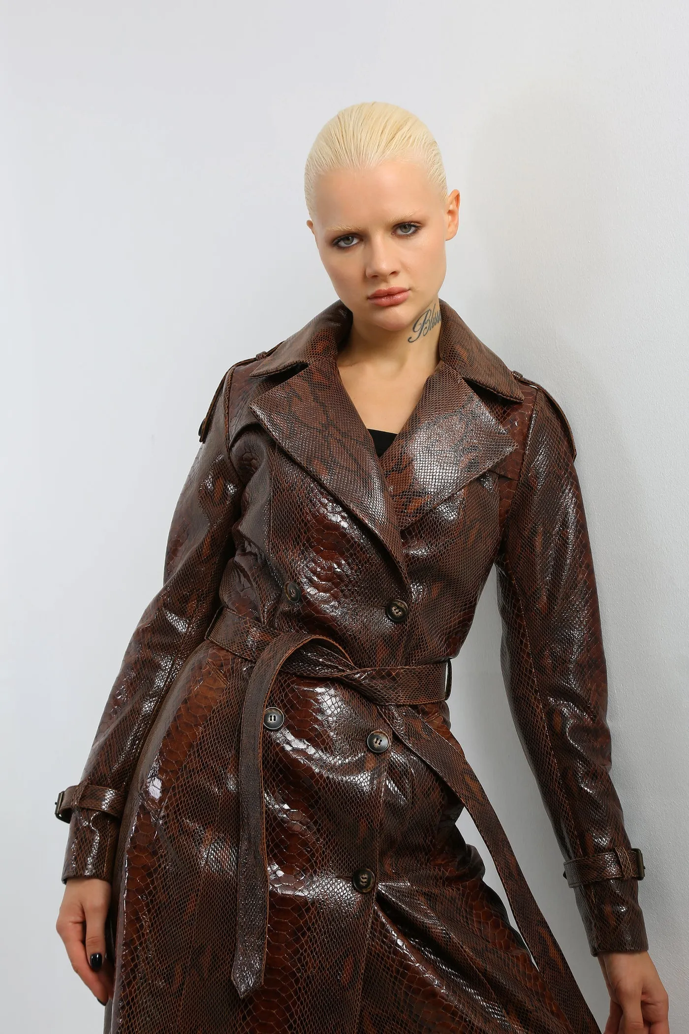 Kashani Women's Brown Python Trench Coat