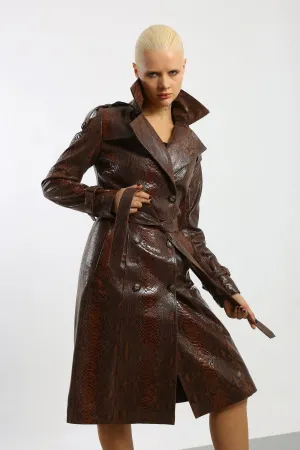 Kashani Women's Brown Python Trench Coat