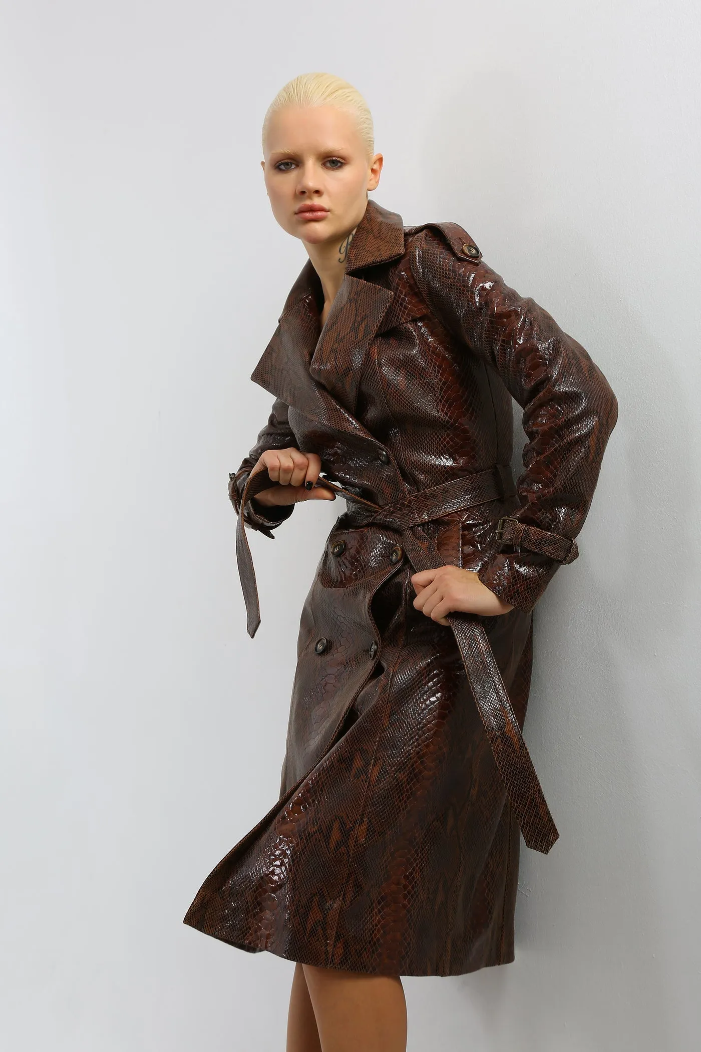 Kashani Women's Brown Python Trench Coat