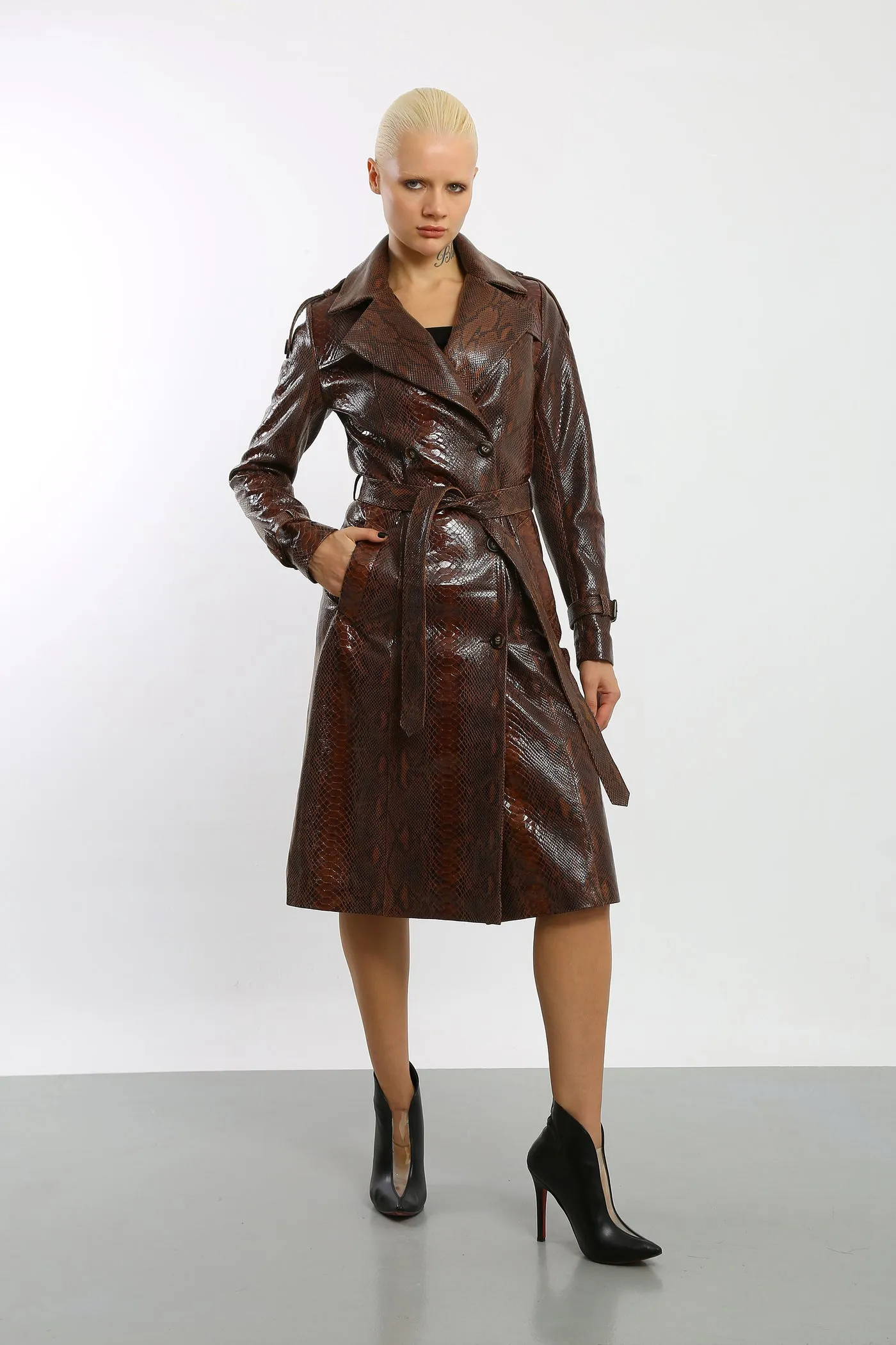 Kashani Women's Brown Python Trench Coat