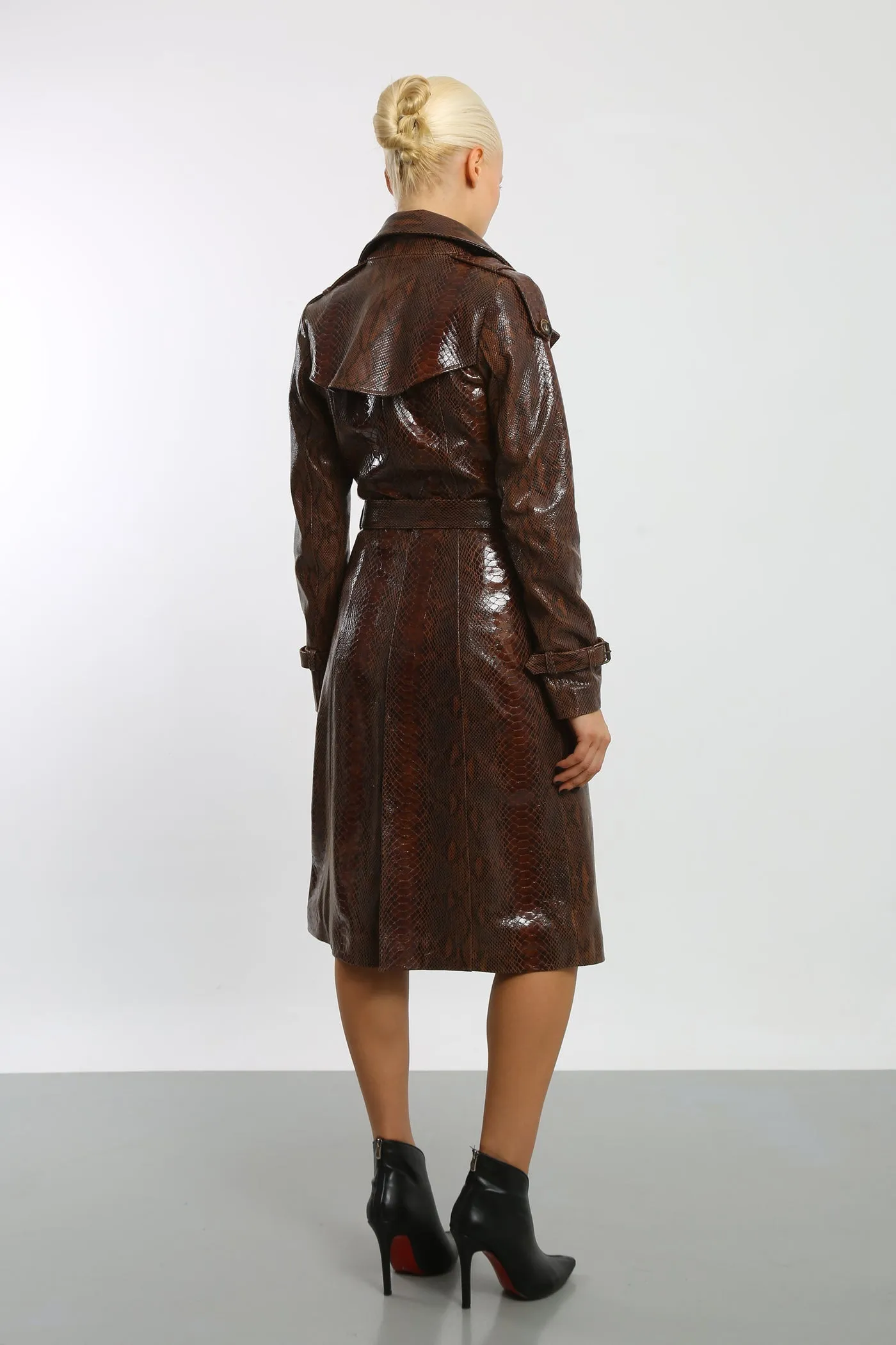 Kashani Women's Brown Python Trench Coat
