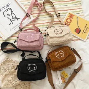Kawaii Corduroy Crossbody Bag 🎒✨ - Adorable Solid Color Mini Shoulder Bag for Trendy Girls 💖