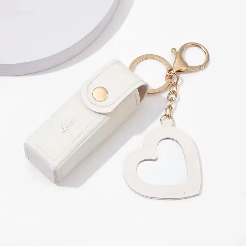 Kawaii Leather Lipstick Keychain Pouch 💄✨ - Cute Makeup Holder with Mirror & Zipper Closure! 👜💕