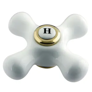 Kingston Brass AECX2H Porcelain Cross Handle (Hot Side), Polished Brass