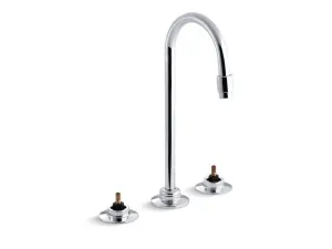 KOHLER K-7304-KE Triton Widespread commercial bathroom sink faucet with rigid connections and gooseneck spout with vandal-resistant aerator, requires handles, drain not included in Polished Chrome