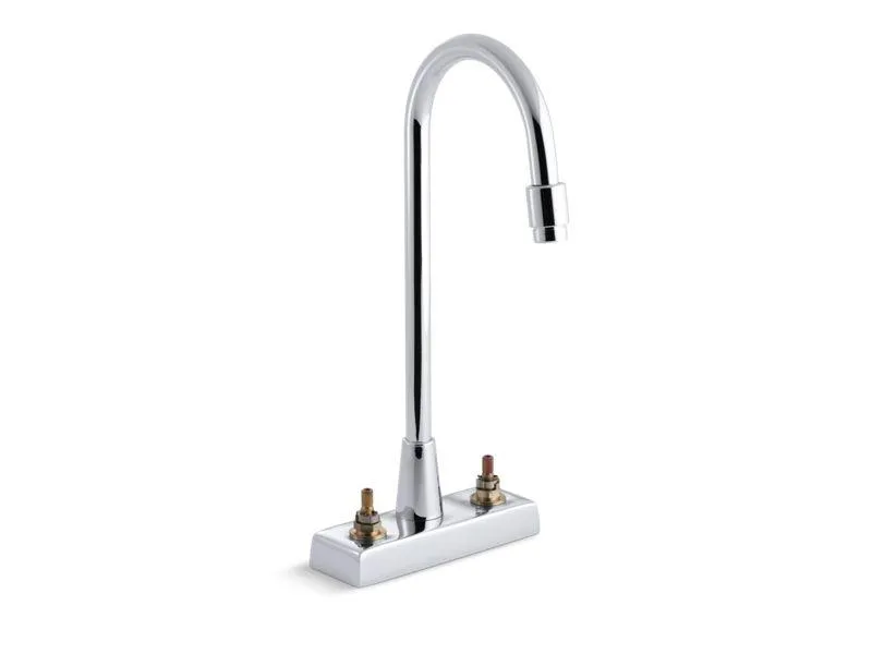 KOHLER K-7305-KNE Triton 0.5 gpm centerset commercial bathroom sink base faucet with gooseneck spout and vandal-resistant aerator, requires handles, drain not included in Polished Chrome