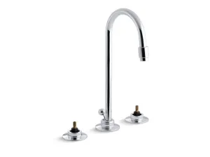 KOHLER K-7435-KN Triton 0.5 gpm widespread commercial bathroom sink base faucet with gooseneck spout and pop-up drain, requires handles in Polished Chrome