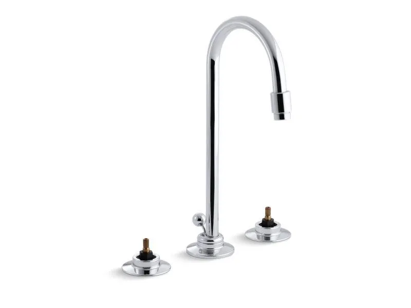 KOHLER K-7435-KN Triton 0.5 gpm widespread commercial bathroom sink base faucet with gooseneck spout and pop-up drain, requires handles in Polished Chrome