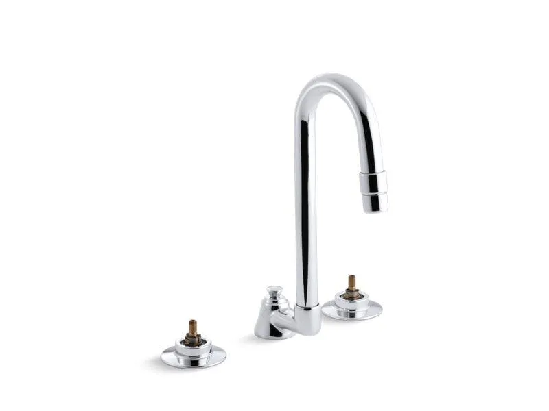 KOHLER K-7465-KN Triton 0.5 gpm widespread bathroom sink base faucet with pop-up drain and gooseneck spout, requires handles in Polished Chrome