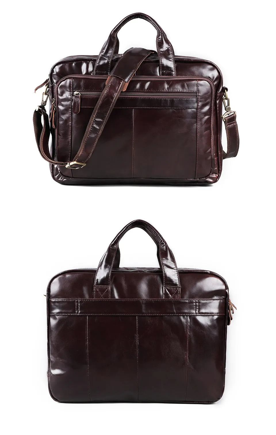 Laptop & Document Bag Briefcase, Leather, Brown/Dark Maroon, 17 inches