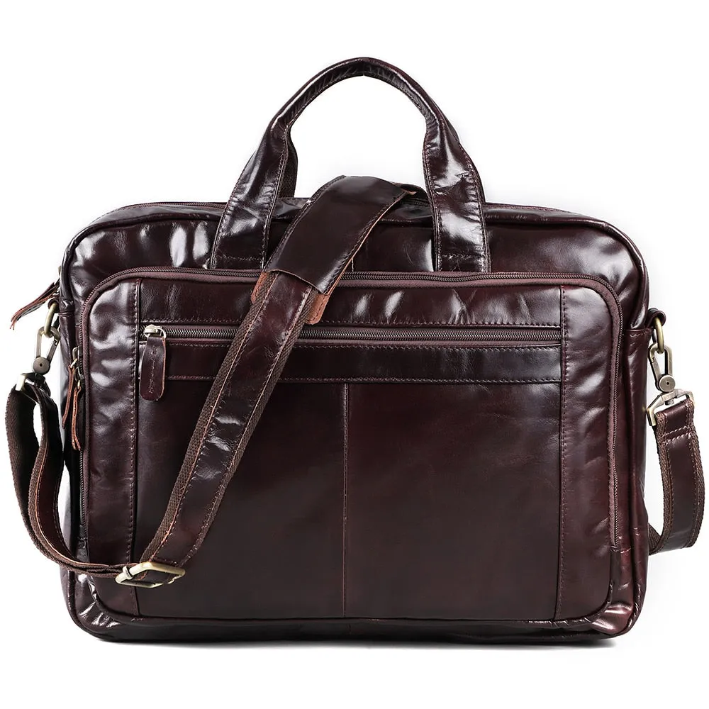 Laptop & Document Bag Briefcase, Leather, Brown/Dark Maroon, 17 inches